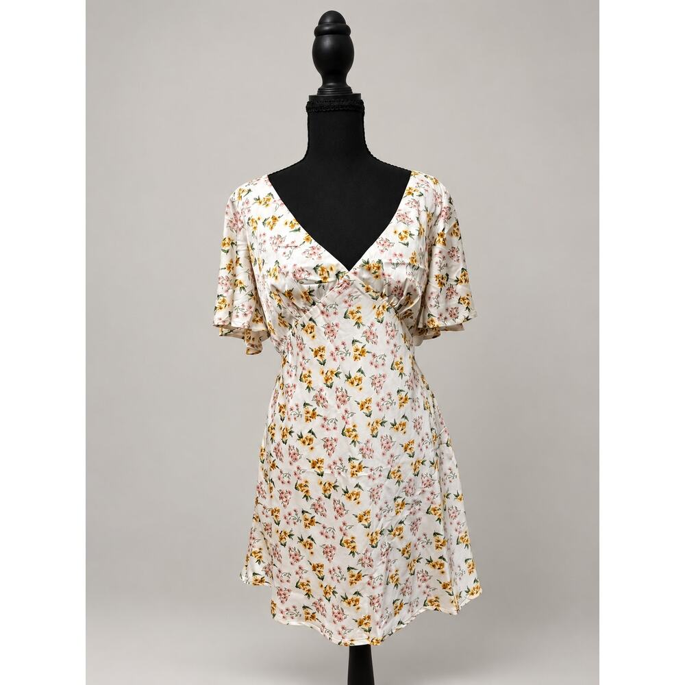 NWT Princess Polly Ivory Floral Wrap Mini Dress US 6